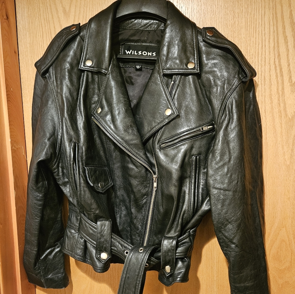 Vintage 1980's Wilsons Black Lamb Leather biker jacket